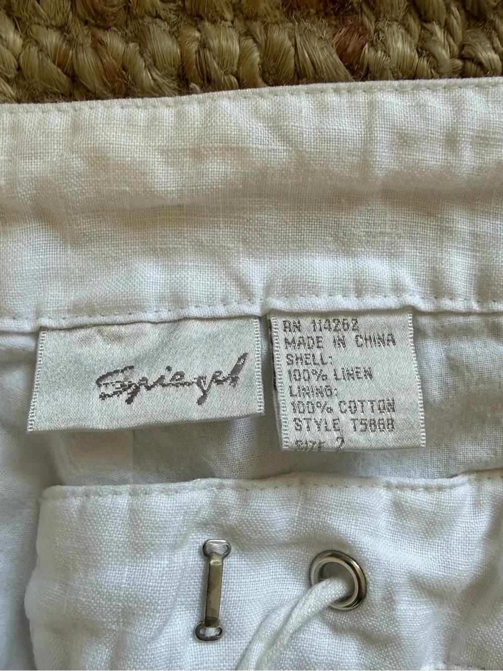 Women’s White 100% Linen Drawstring Wide Leg Pants Lined Size 2 Coastal